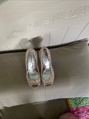 bebe Blush Lace Peep-Toe Heels